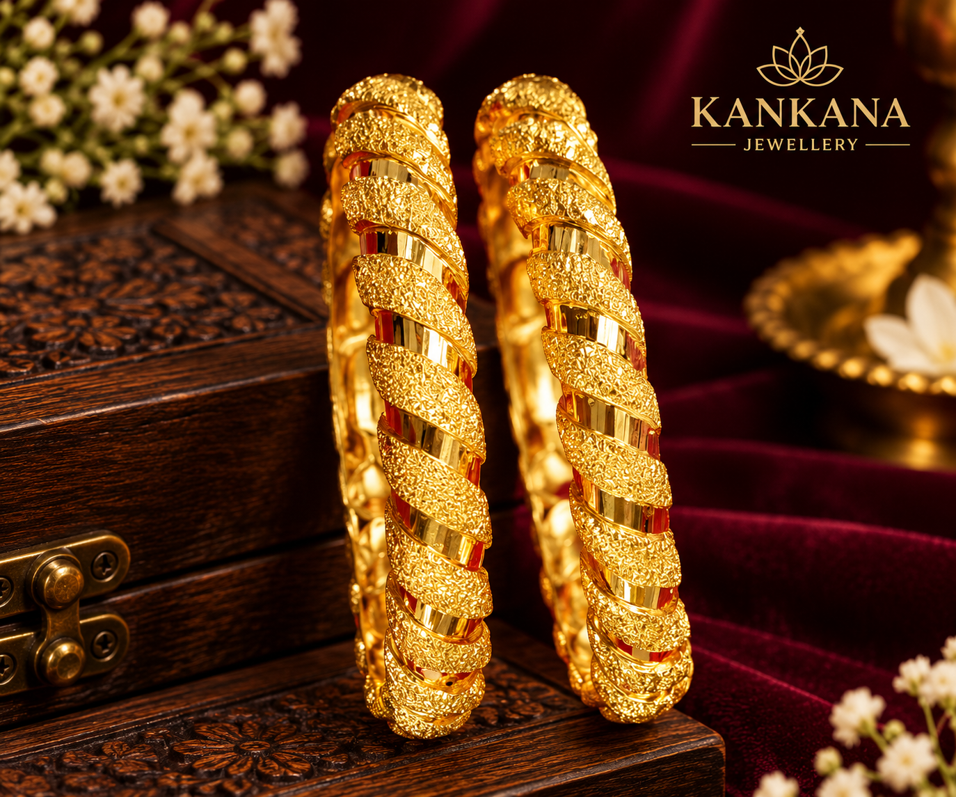 golden spiral bangles in burgundy luxury