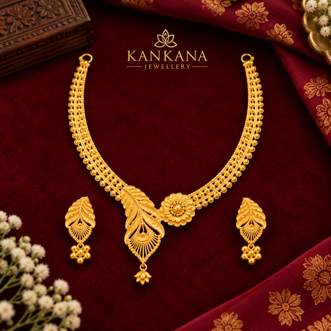 Mayur Pankhi 24k Gold Plated Necklace Set with Earrings