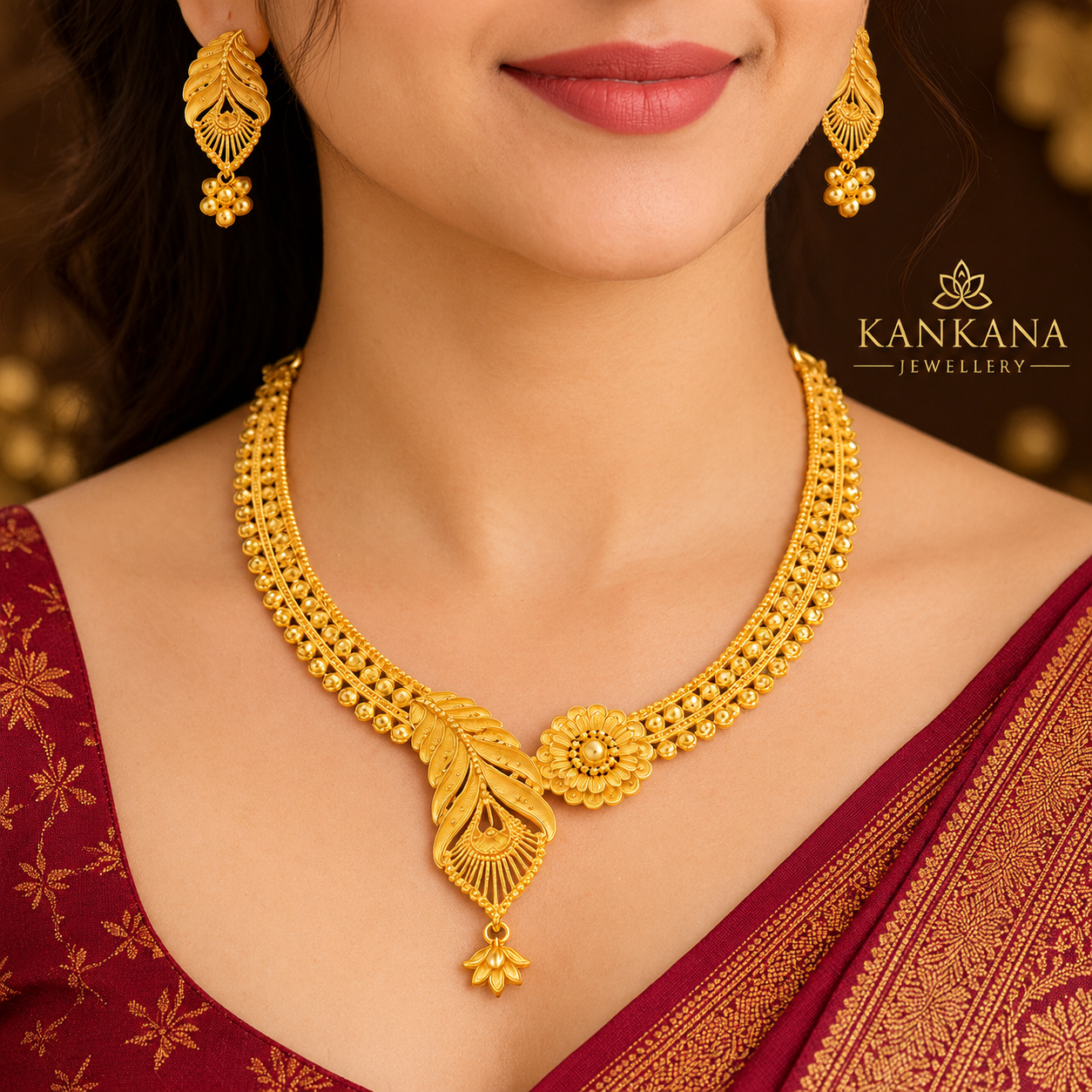Mayur Pankhi 24k Gold Plated Necklace Set with Earrings
