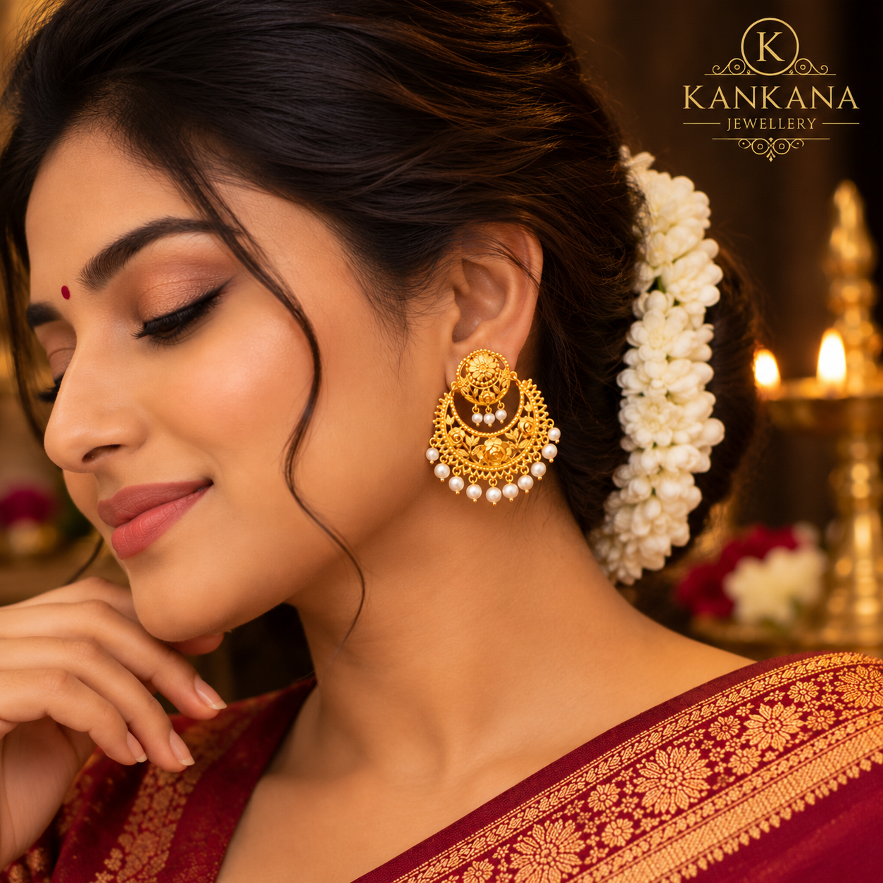 24K Gold Plated Charulata Pearl Earrings