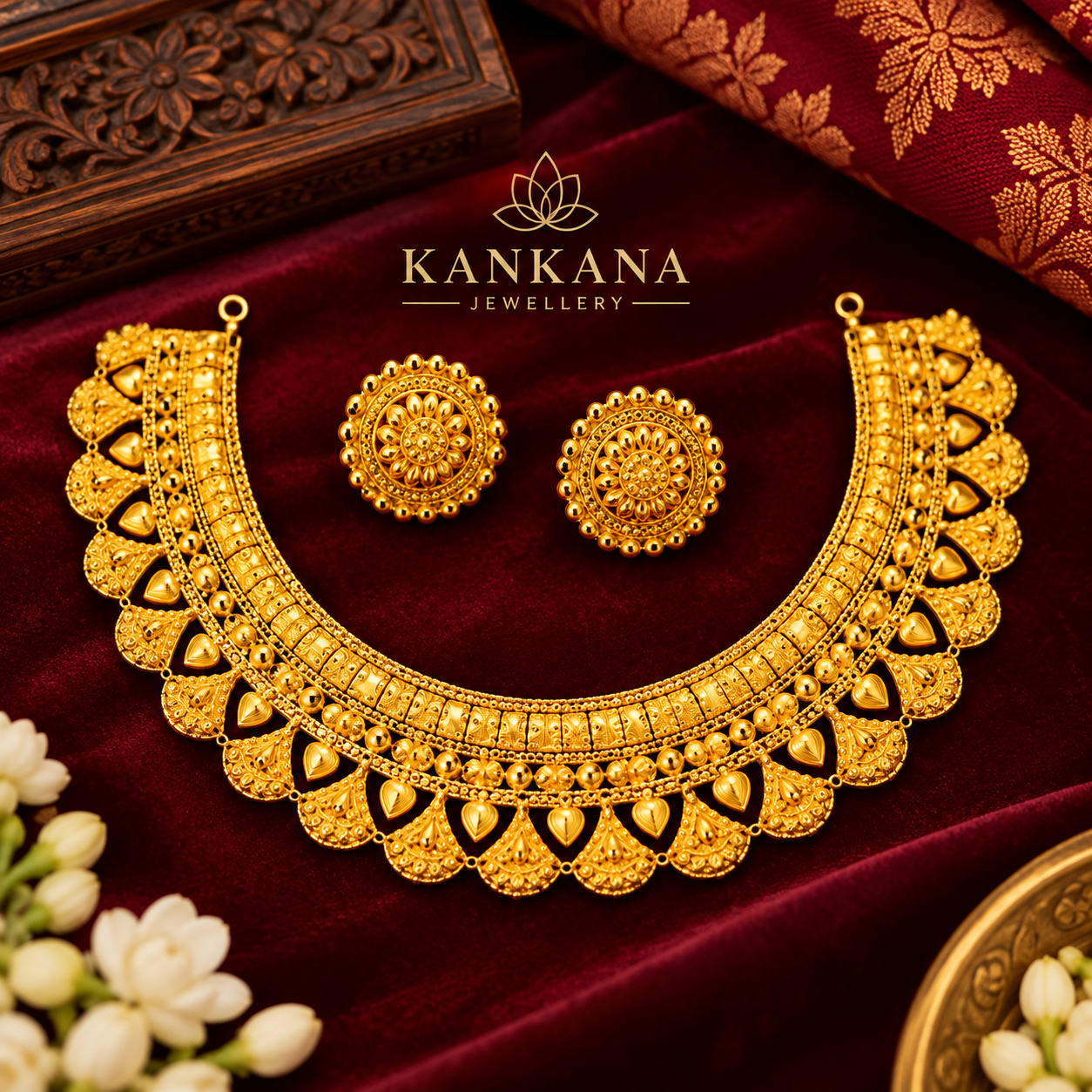 24K Gold Plated Rajkalki Necklace Set with Earrings