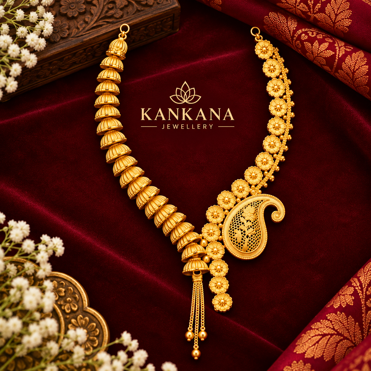 24K Gold Plated Mayur Kalka Necklace with Earrings