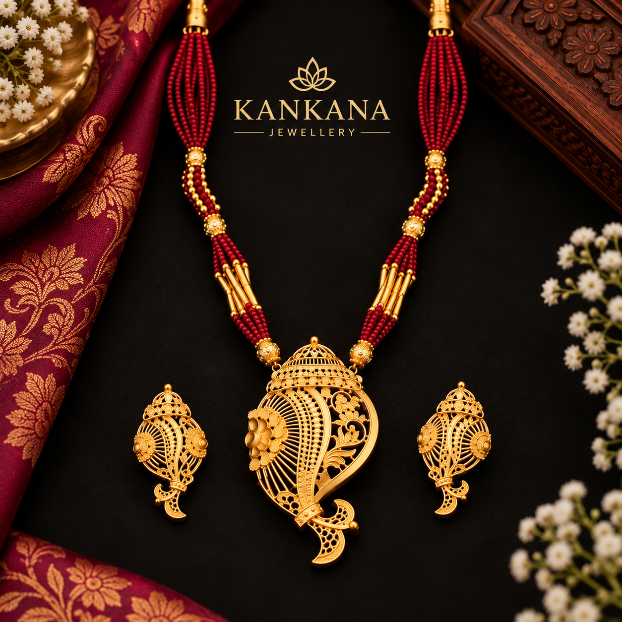 24K Gold Plated Shankhalata Pendant with Earrings