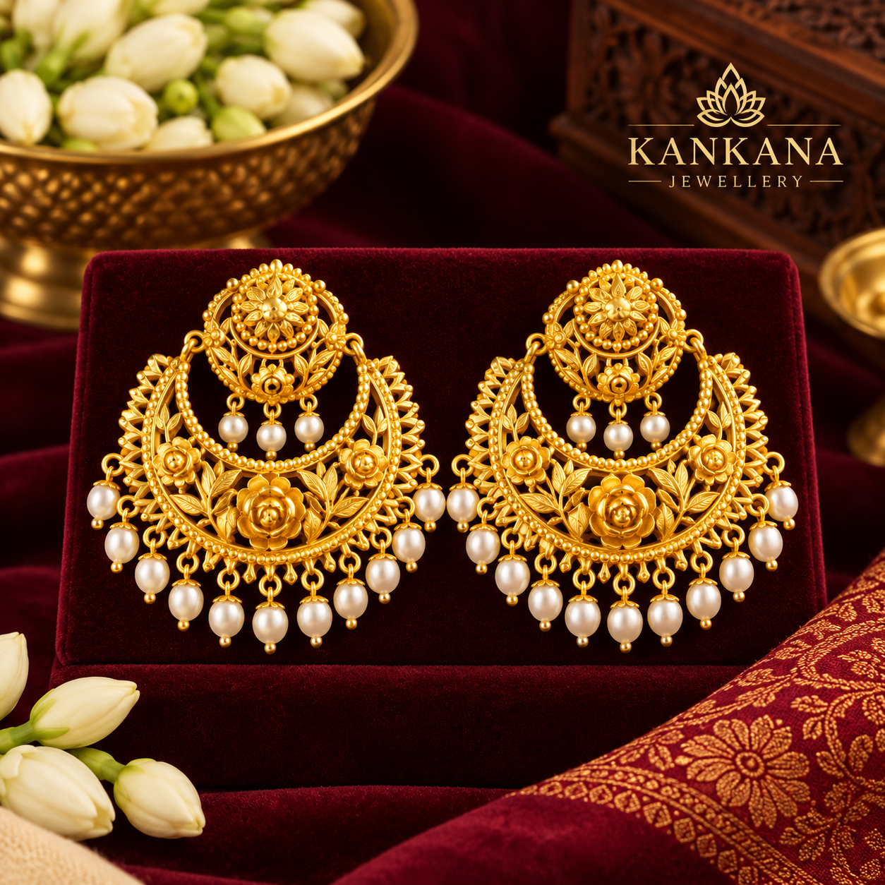 24K Gold Plated Charulata Pearl Earrings