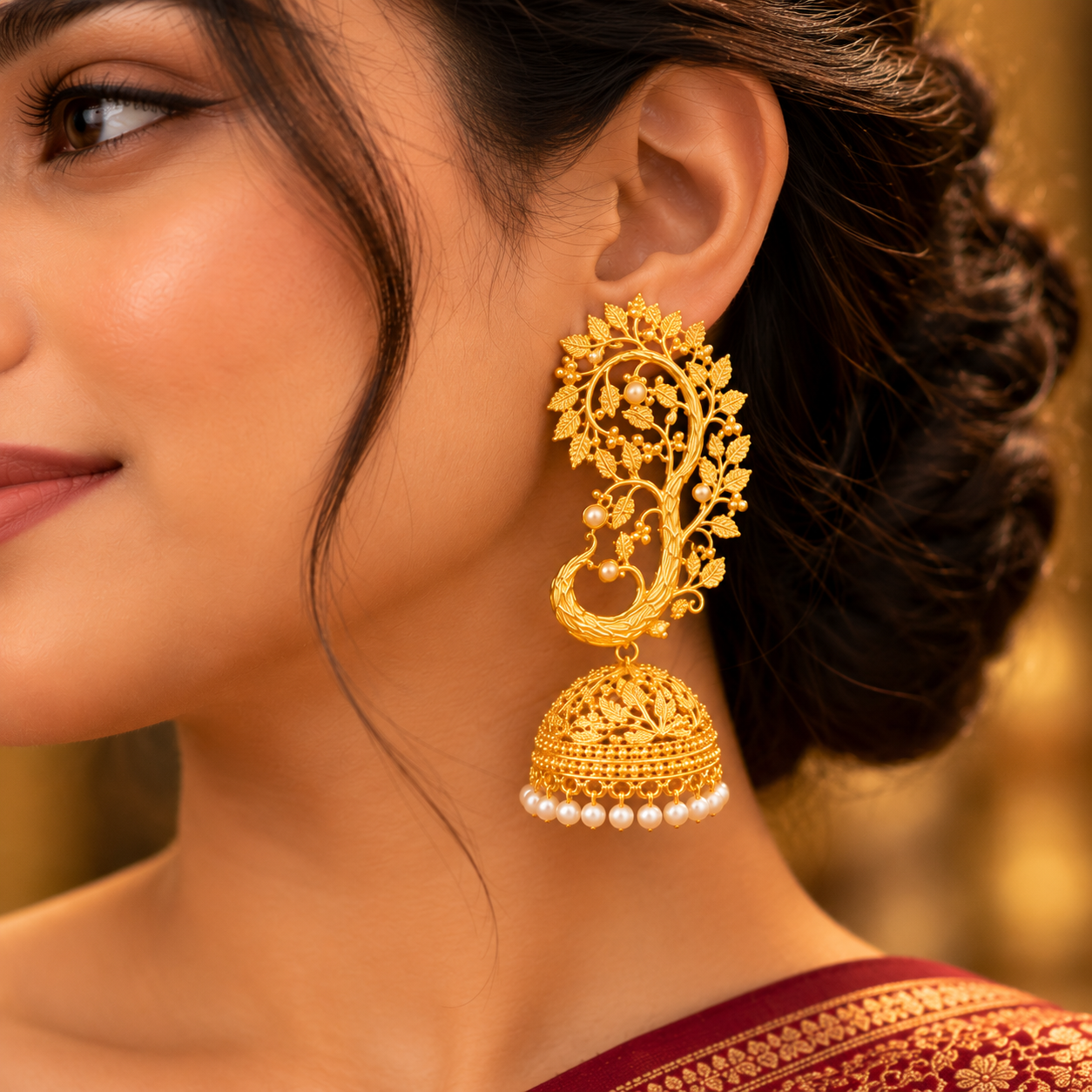 24K Gold Plated Pearl Kalpataru Jhumka Earrings