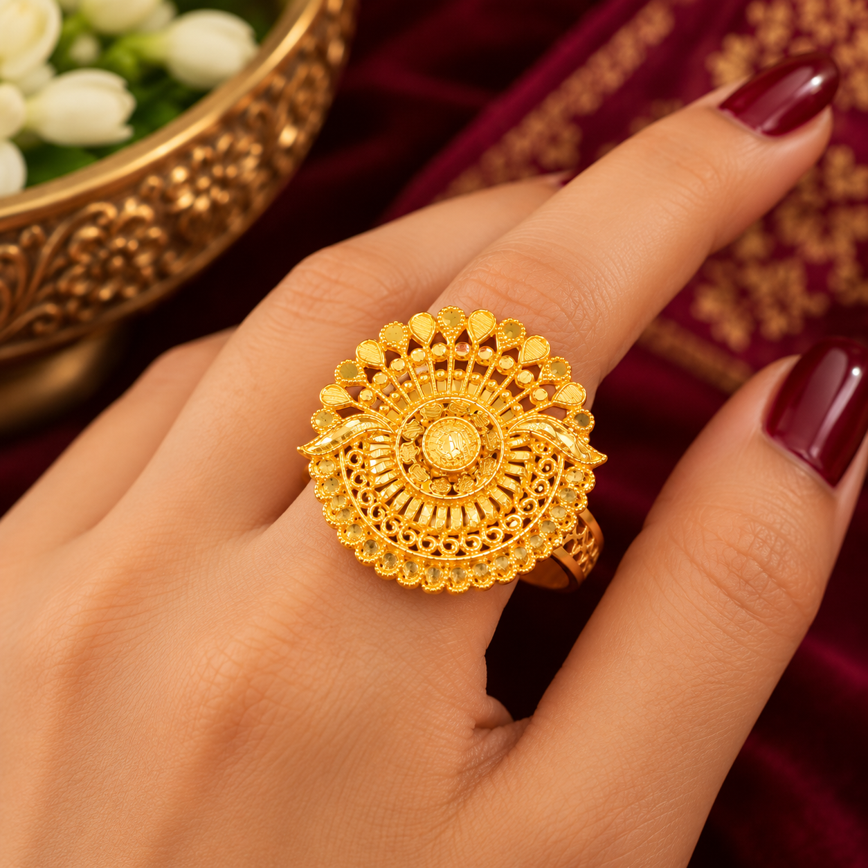 24K Gold Plated Rajkamal Finger Ring